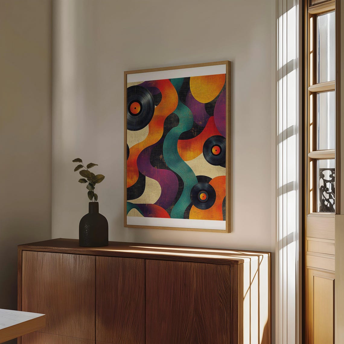 Retro Abstract Vinyl Records With Flowing Color Ribbons Poster - Image 4
