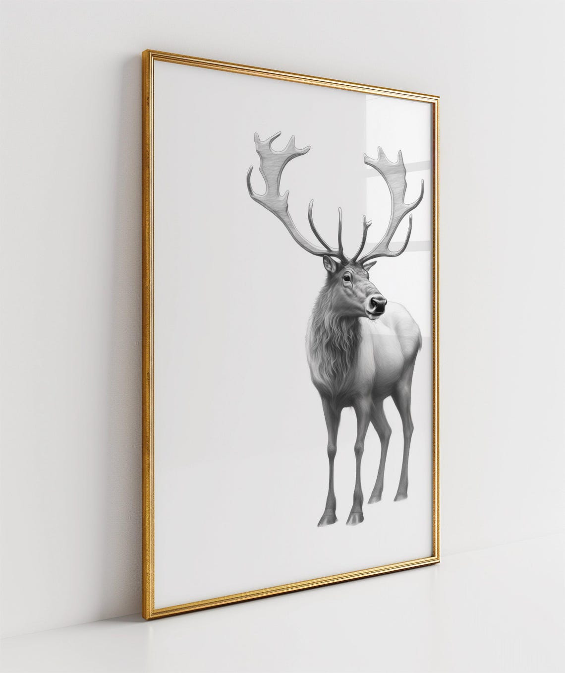Stag Deer With Large Antlers Black and White Wildlife Art Poster - Image 3