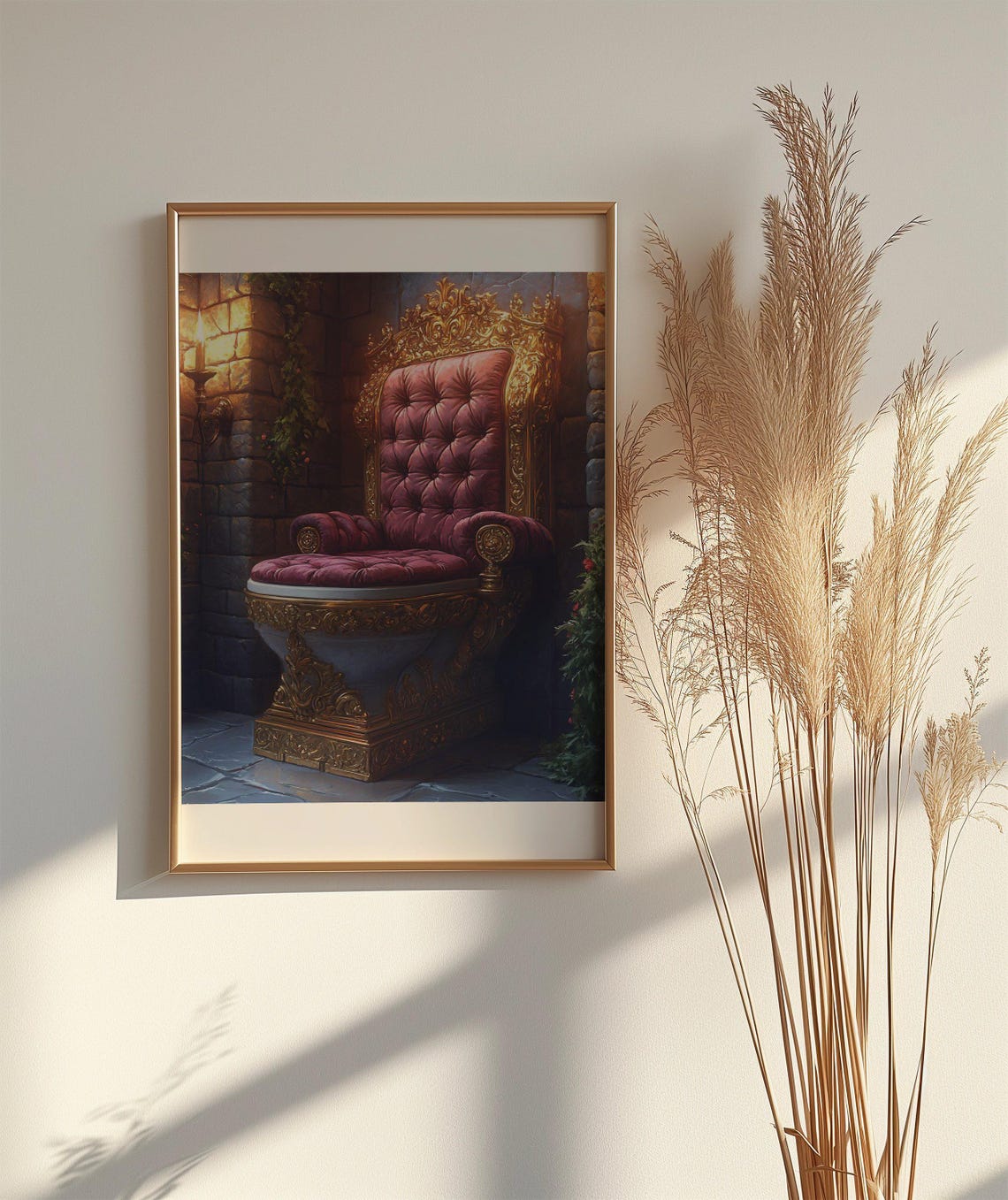 Gilded Medieval Throne Toilet Humorous Bathroom Statement Art Poster - Image 2