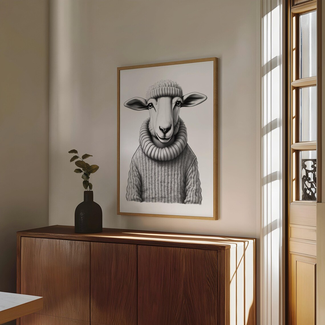 Sheep Wearing Knit Sweater Funny Black White Farm Animal Poster - Image 4