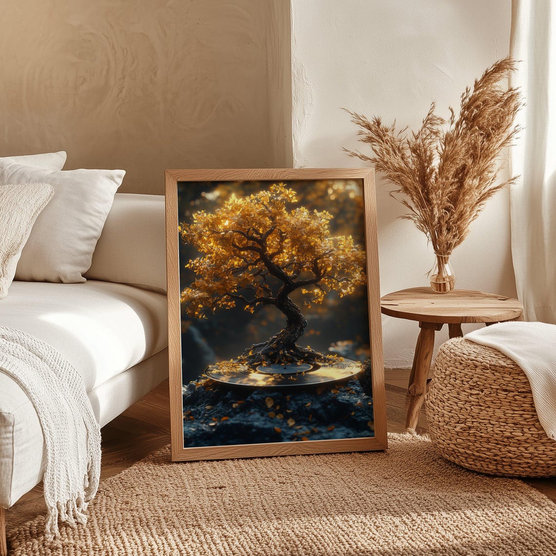 Golden Tree Wall Art Print Or Stretched Illuminated Tree Artwork Nature Inspired Dcor Metal Tree Sculpture Print - Image 4