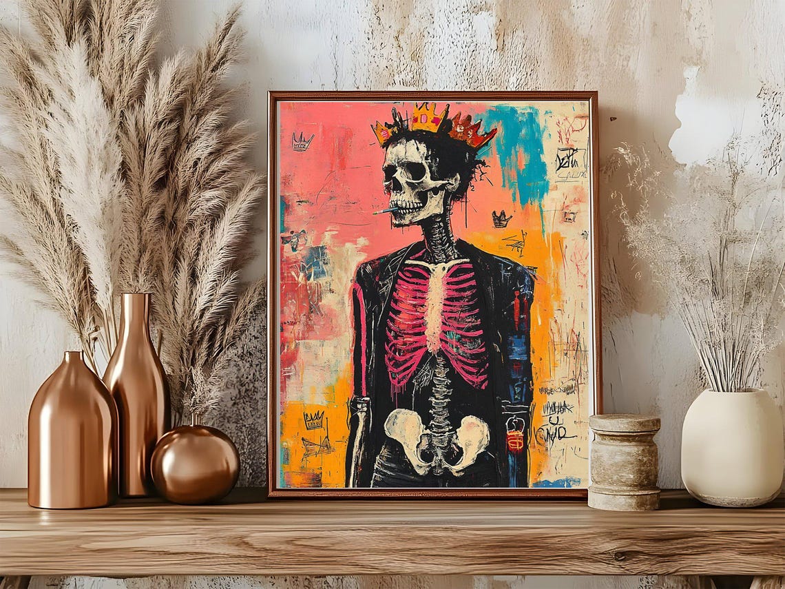 Skull Art Colourful Skeleton Print Abstract Skeleton Wall Art Crown Skeleton Wall Dcor Urban Art Skeleton Poster Graffiti Style - Image 5