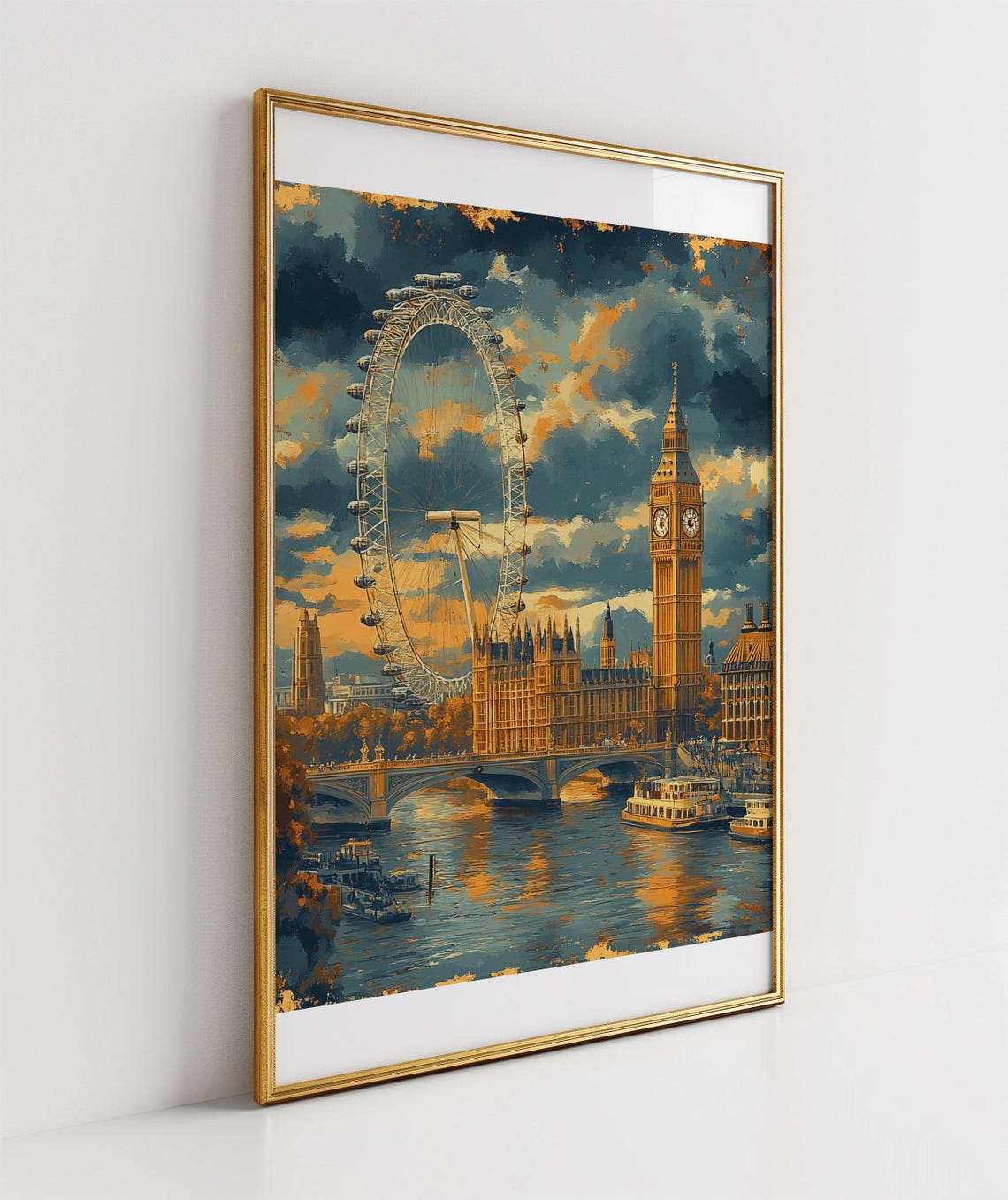 London Eye Big Ben Sunset Poster Golden Skyline Cityscape Art - Image 3