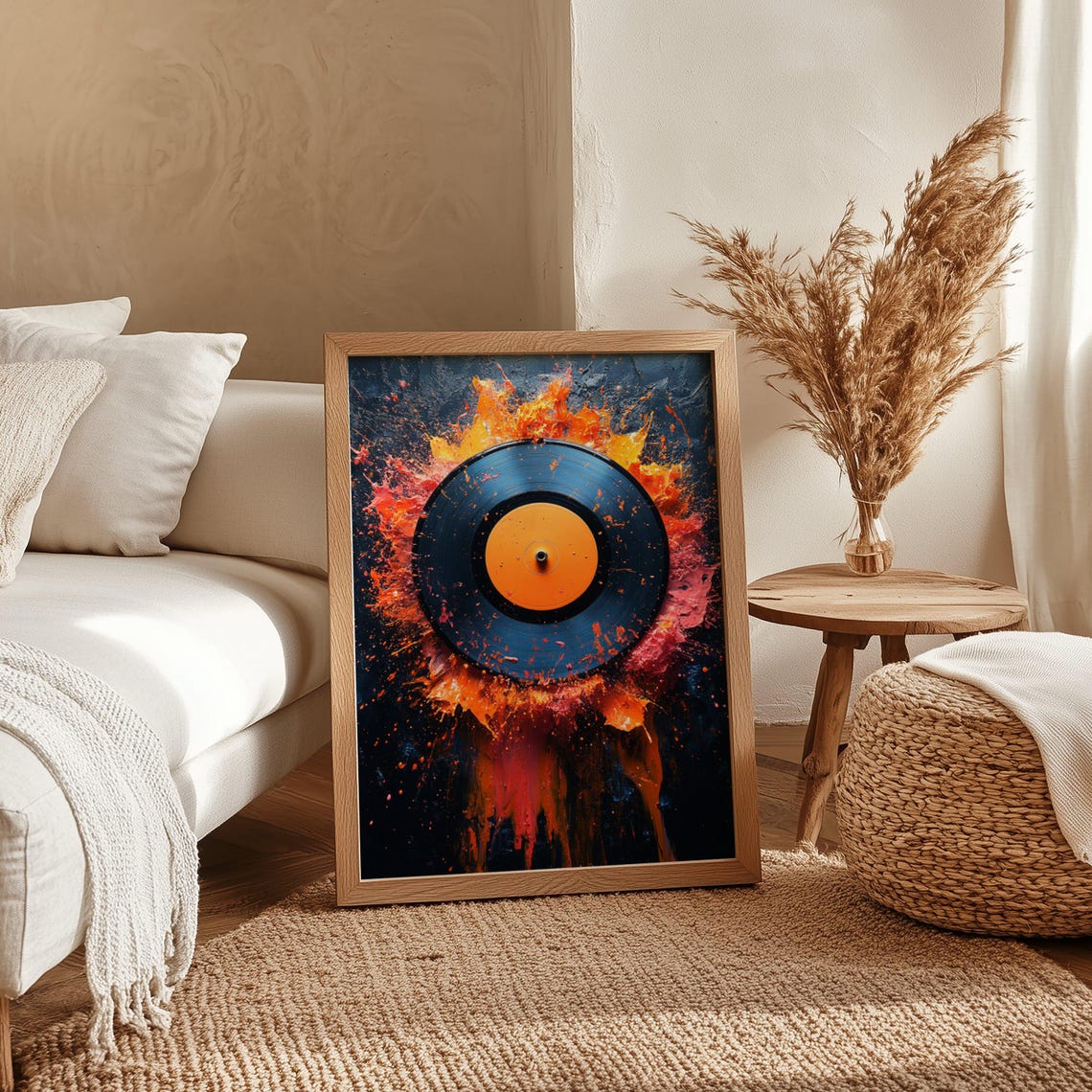 Vinyl Record With Dramatic Orange Paint Splash Explosion Art Poster - Image 4