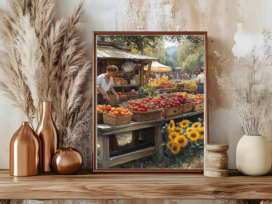 Rustic Farmers Market Stall Overflowing with Produce Art Poster - Image 5