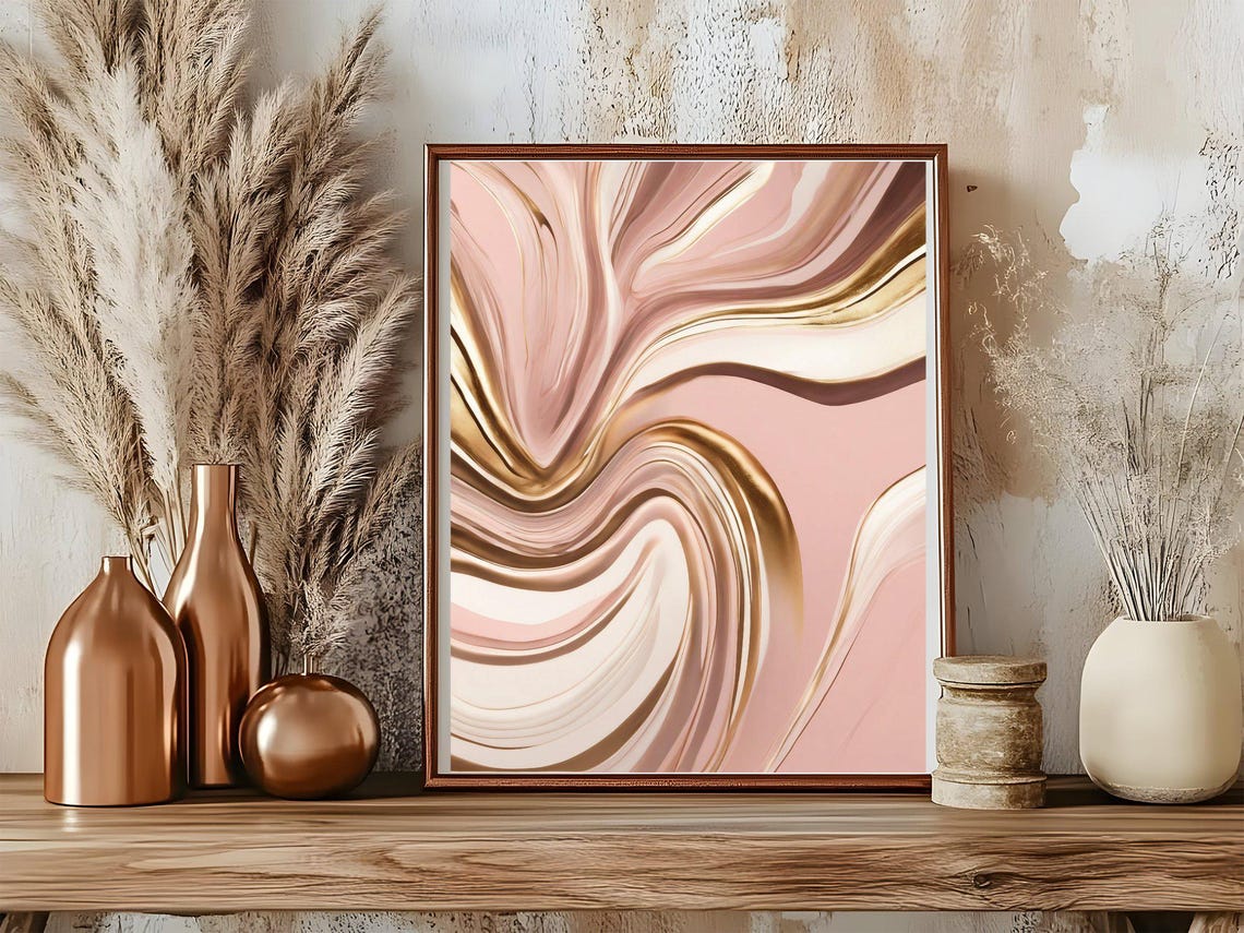 Blush Pink and Gold Marble Swirl Abstract Poster With Fluid Motion - Image 5