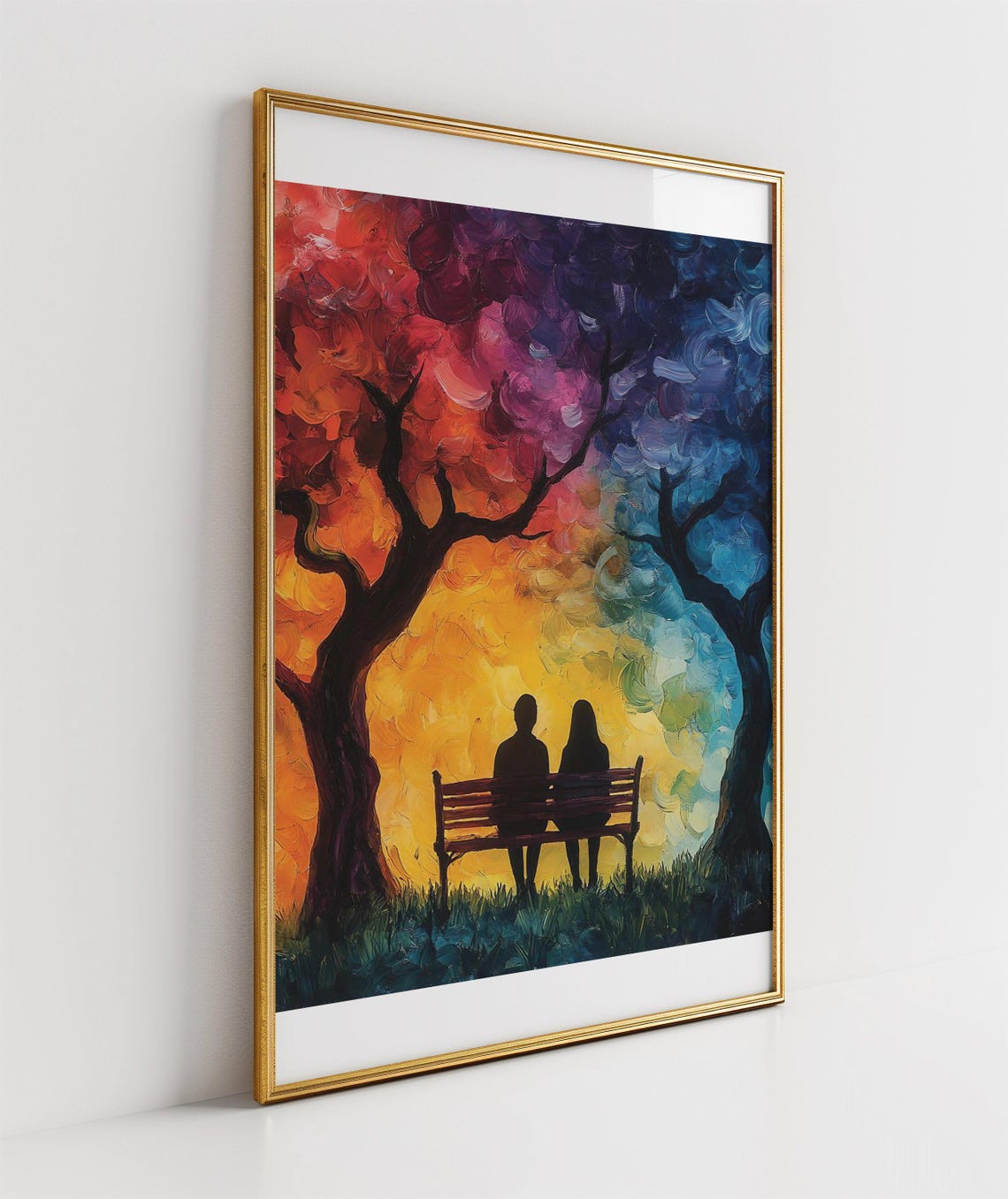 Colourful Silhouette Couple Wall Art Romantic Sunset Park Wall Print Couple Art Print For Living Room Bedroom Dcor - Image 3