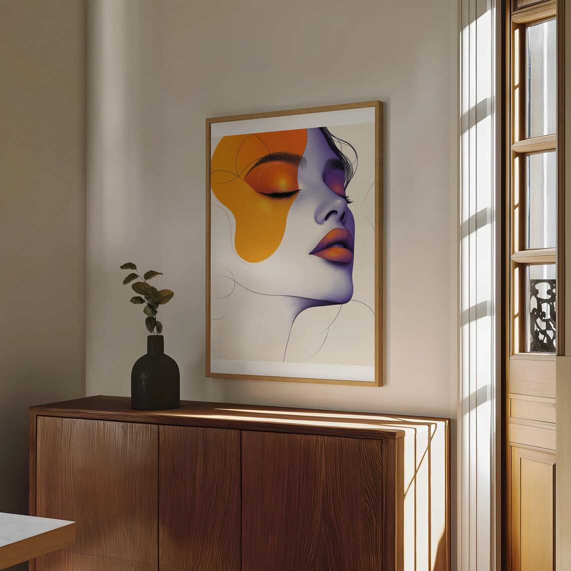 Abstract Woman Face Poster With Orange and Purple Split Color Style - Image 4