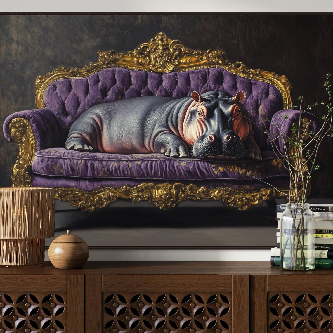 Quirky Hippopotamus Art Print, Eclectic Decor