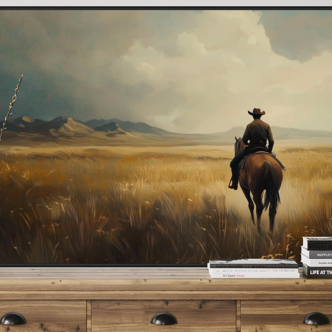 Rustic Cowboy Wall Art Western Prairie Print With Horseback Rider And Dramatic Sky Perfect Masculine Decor - Image 4