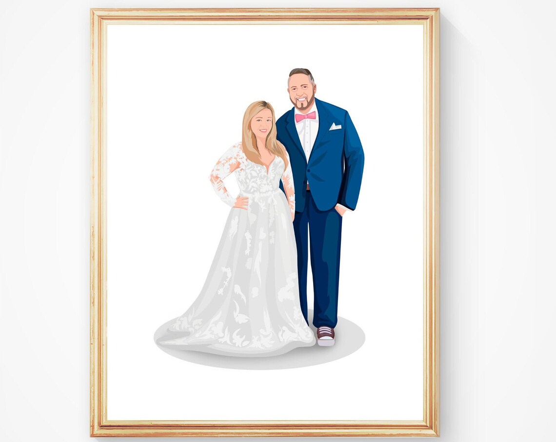 Personalized Couple Portrait Illustration Custom Gift Wall Art