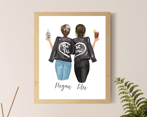 Personalized Friends Portrait Print Custom Best Friend Gift Art