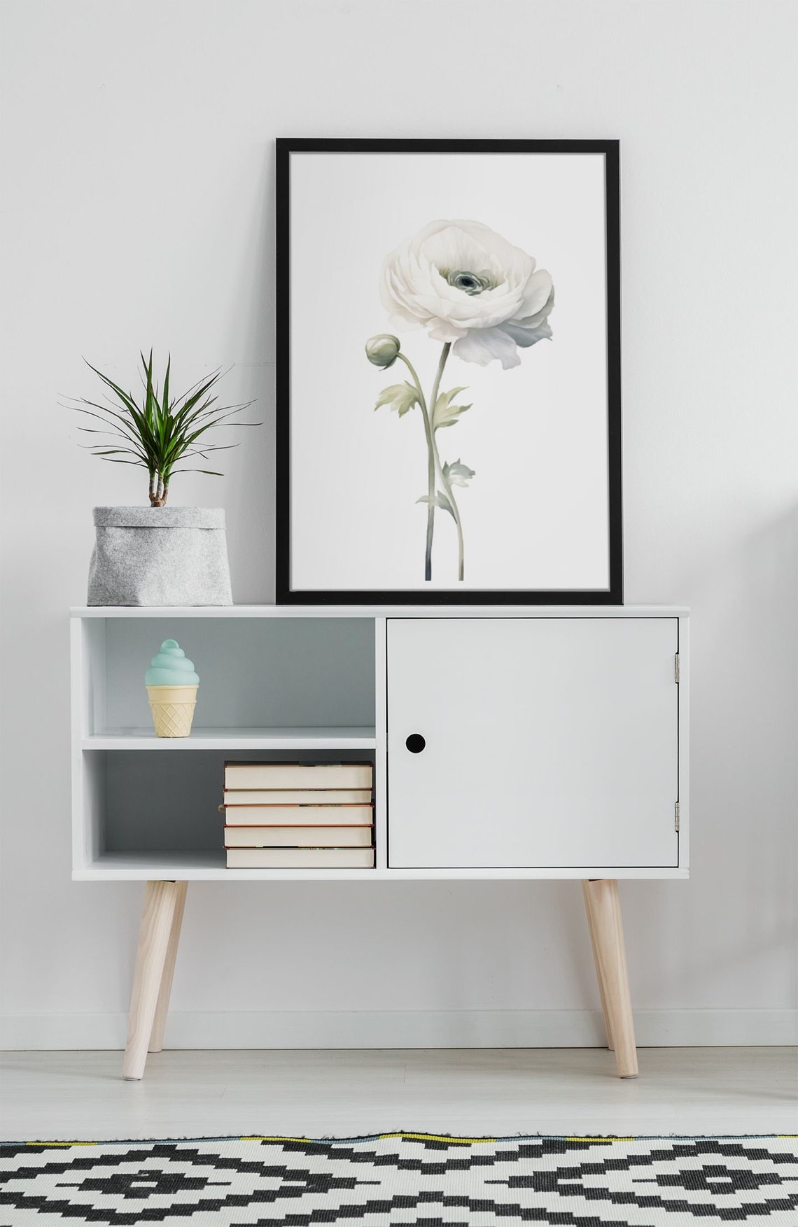 White Ranunculus and Bud Watercolour Botanical Flower Poster - Image 7