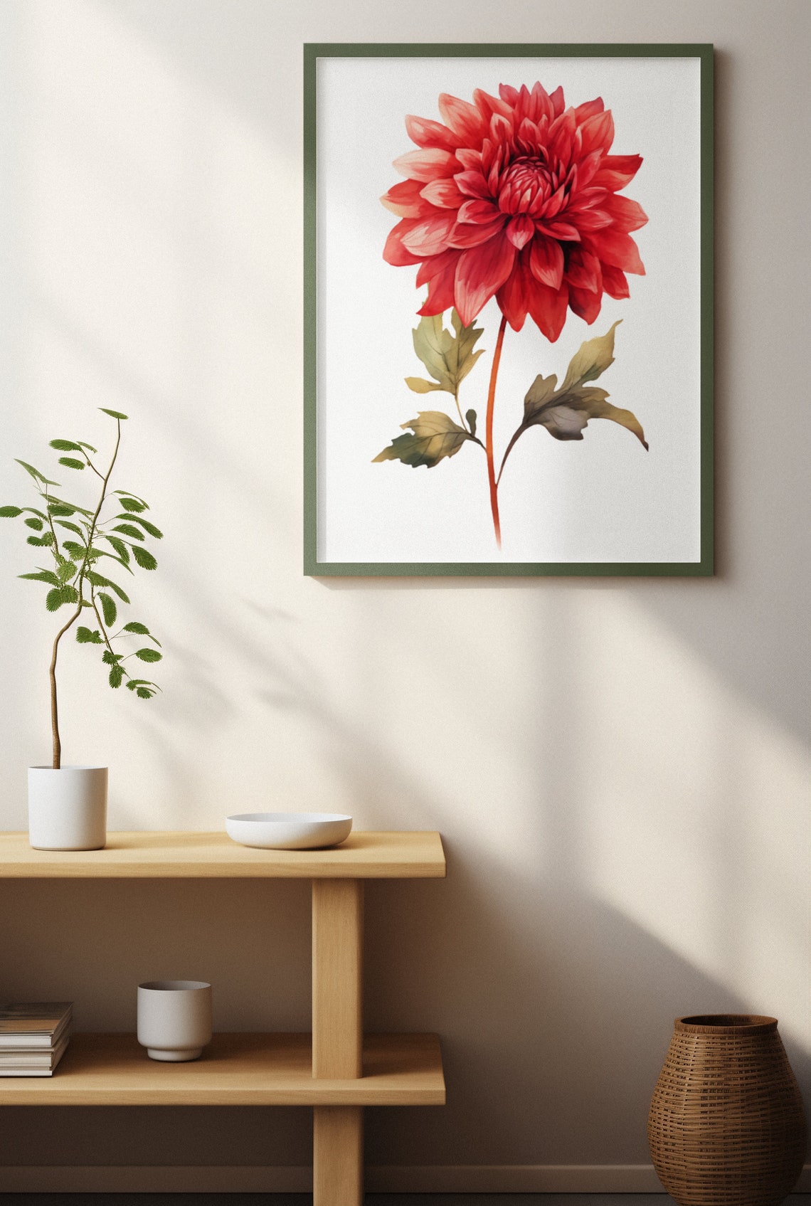 Scarlet Red Dahlia Flower Bold Watercolour Botanical Art Poster - Image 4