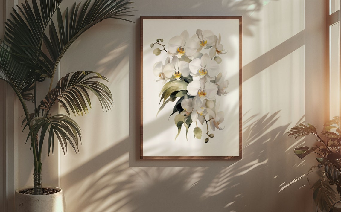 White Orchid Blooming Cluster Watercolour Botanical Flower Poster - Image 5