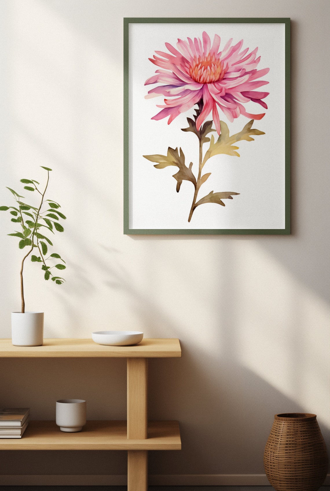 Coral Pink Aster Spiky Bloom Watercolour Botanical Flower Poster - Image 2