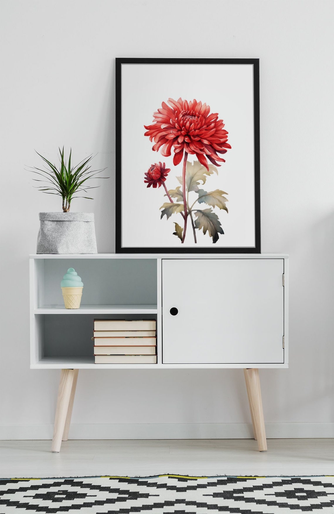 Red Chrysanthemum Single Bloom Watercolour Botanical Flower Poster - Image 8