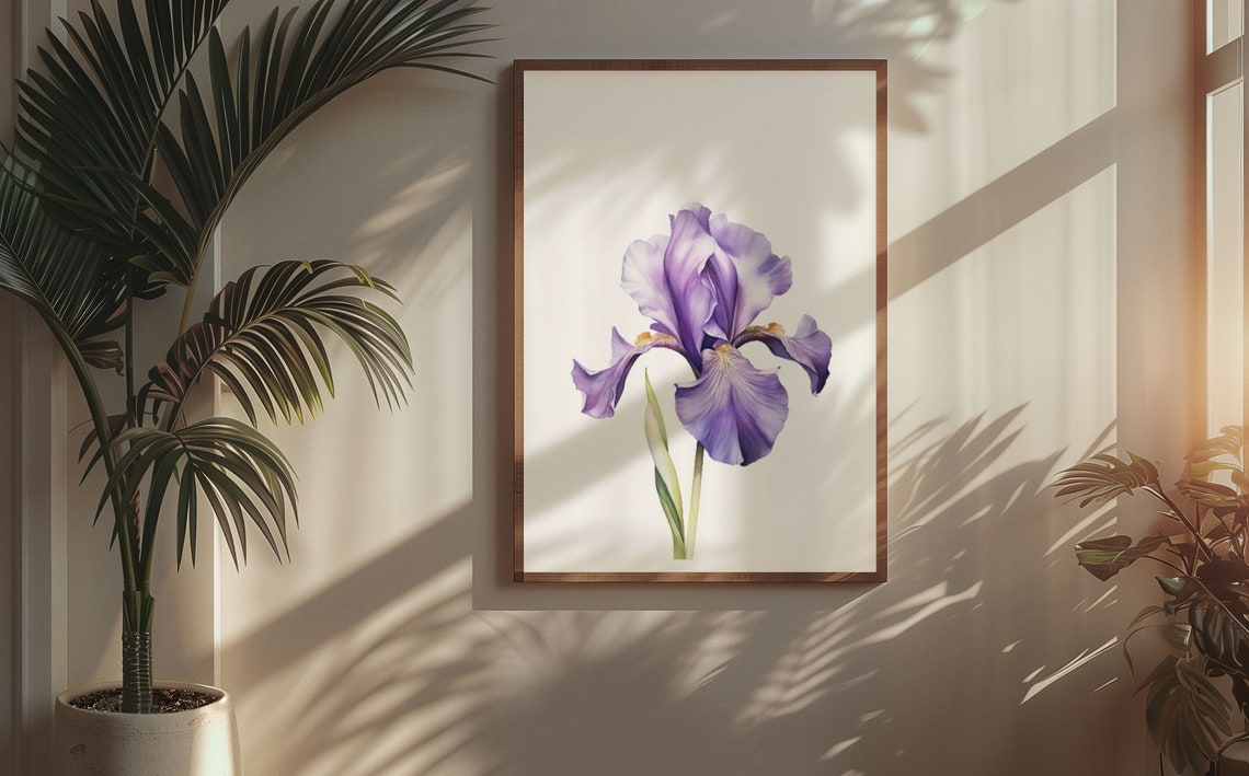Lavender Purple Iris Single Bloom Watercolour Botanical Poster - Image 5