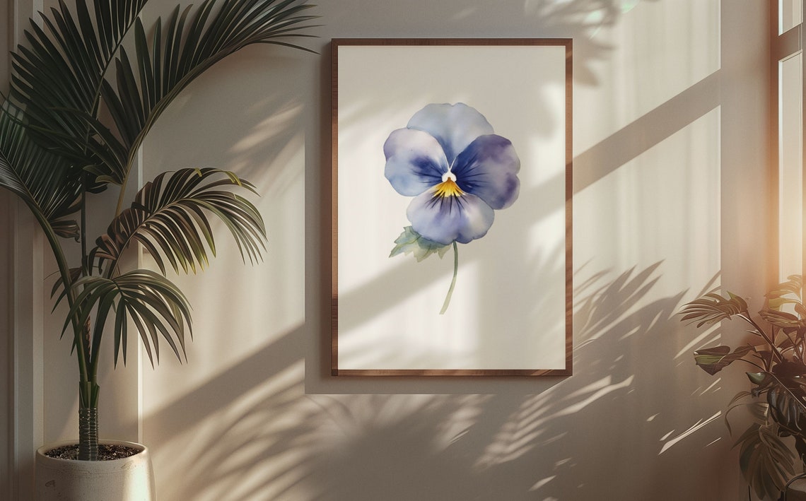 Blue Pansy Delicate Single Bloom Watercolour Botanical Flower Poster - Image 5