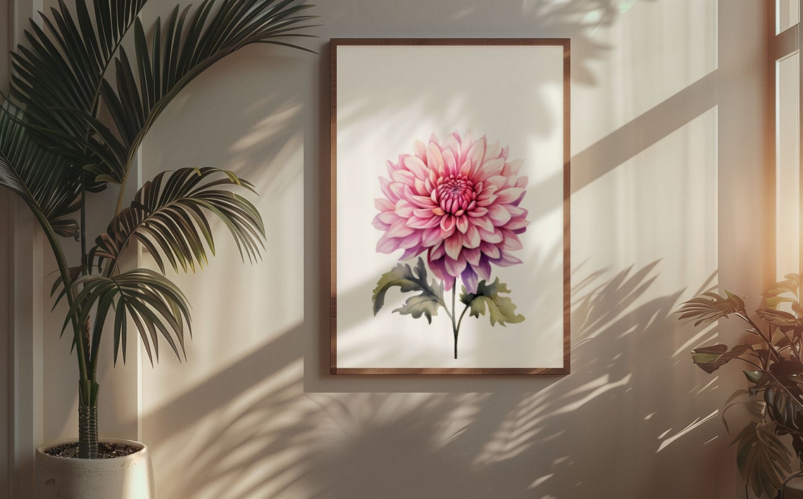 Lavender Pink Dahlia Blossom Watercolour Botanical Art Poster - Image 5