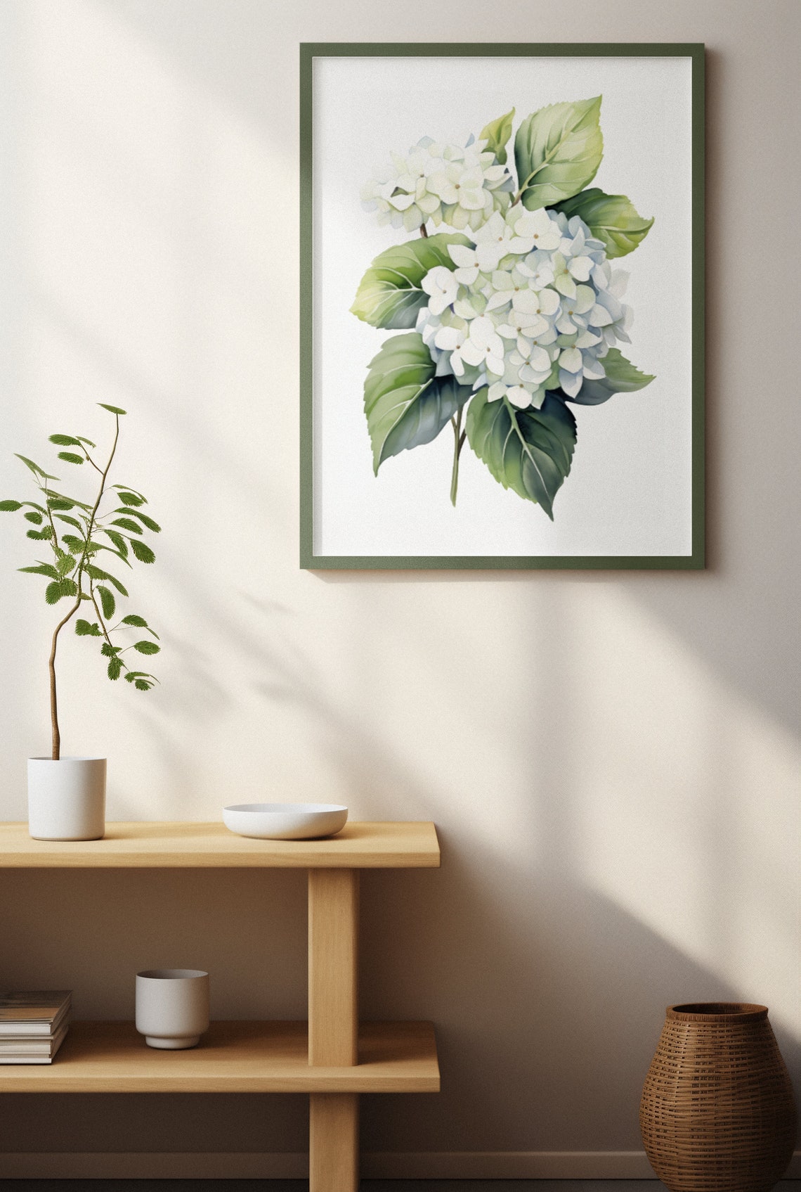 White Hydrangea Double Bloom Fresh Crisp Watercolor Art Poster - Image 4