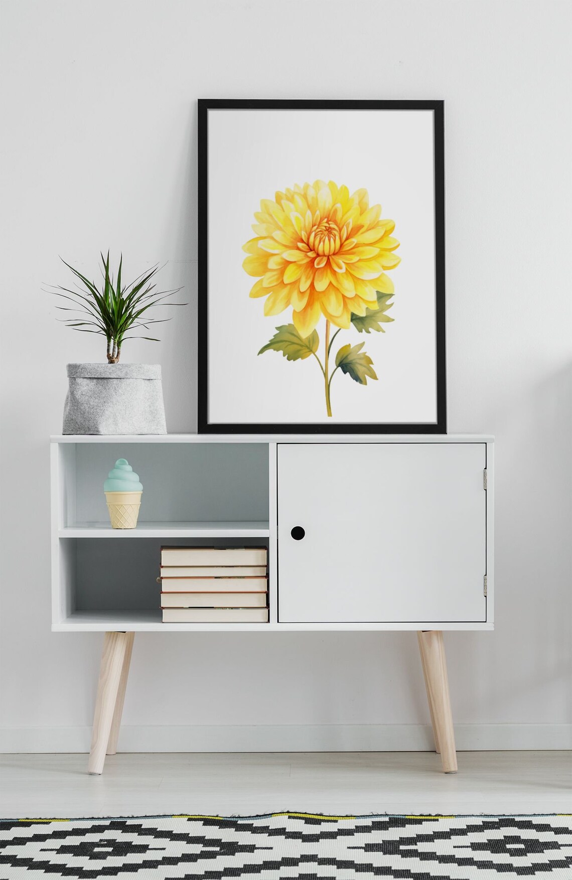 Golden Yellow Dahlia Blossom Watercolour Botanical Art Poster - Image 8