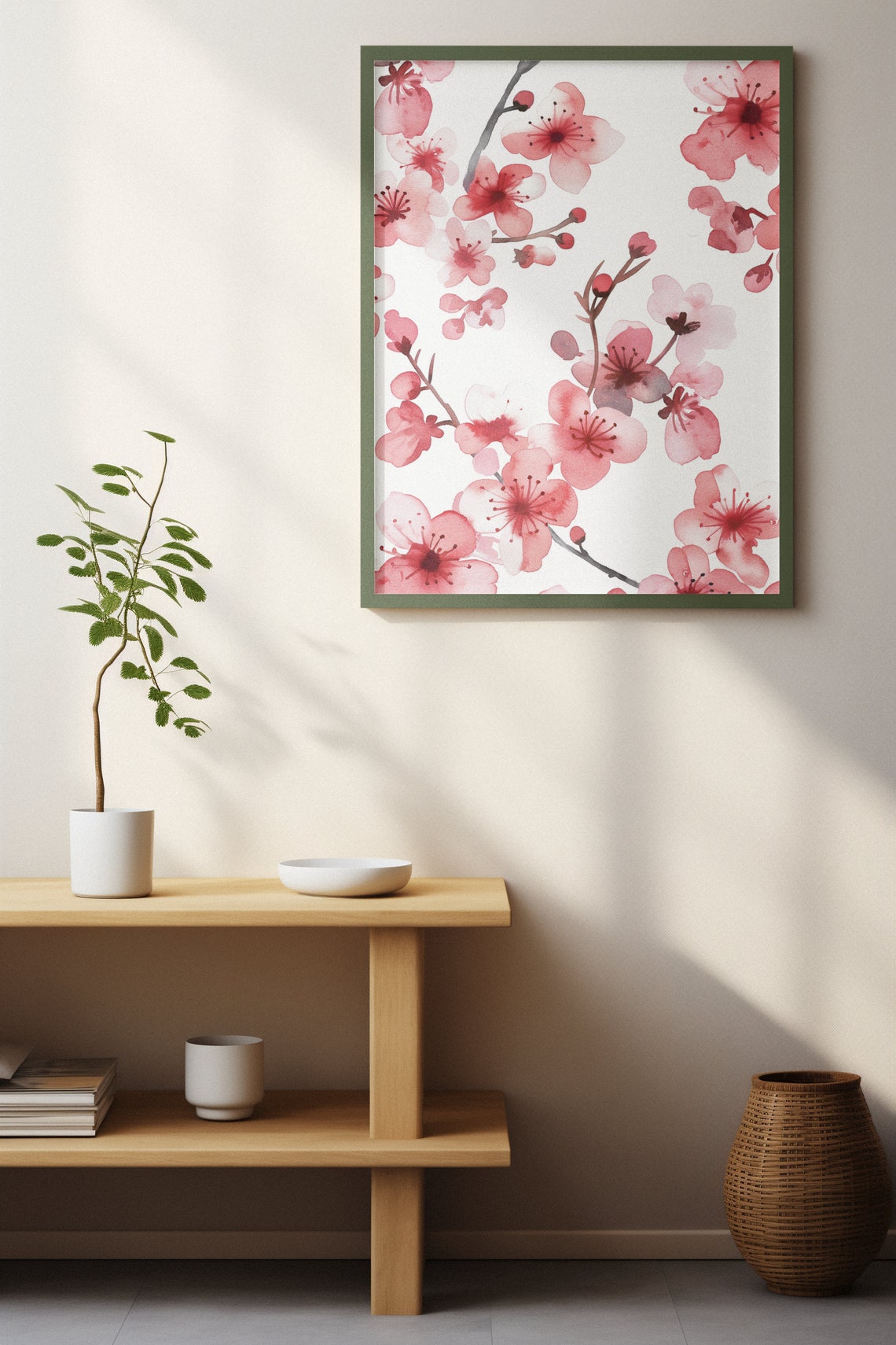 Pink Cherry Blossom Branches Soft Watercolor Floral Botanical Poster - Image 3