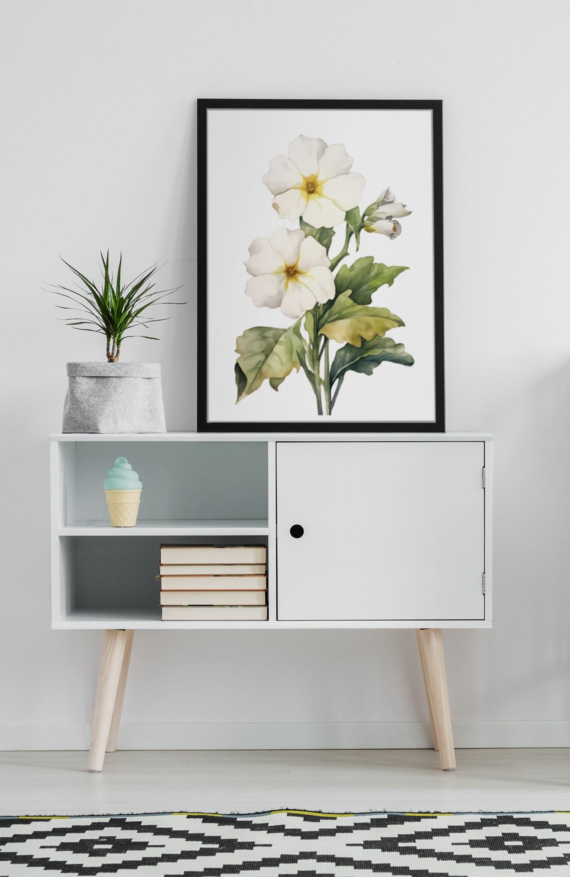 White Primrose Twin Blooms Watercolour Botanical Flower Poster - Image 8