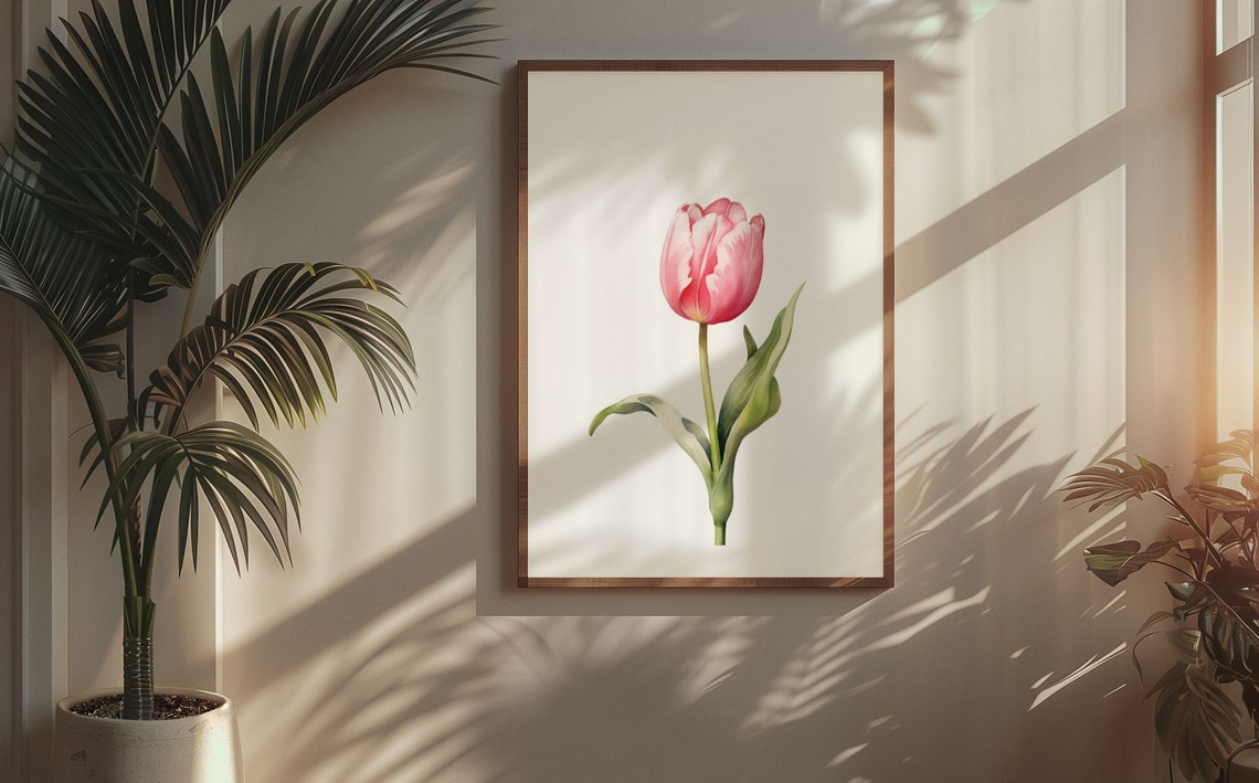 Pink Tulip Single Stem Minimalist Watercolor Floral Botanical Poster - Image 5