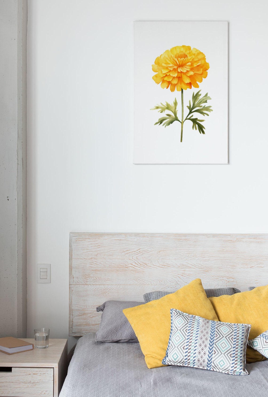 Yellow Marigold Pompon Bloom Watercolour Botanical Flower Poster - Image 6