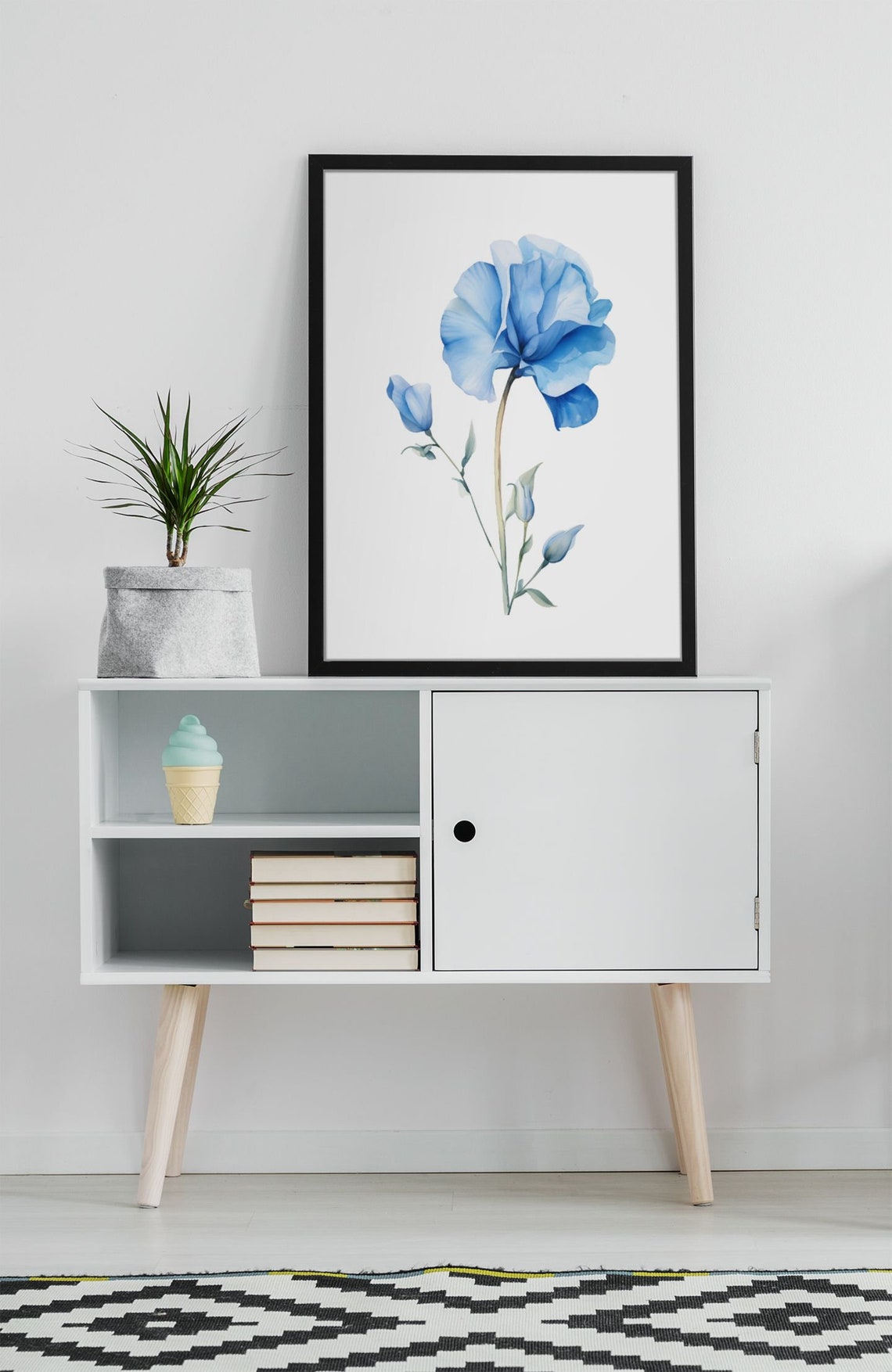 Blue Sweet Pea Single Bloom Watercolour Botanical Flower Poster - Image 6