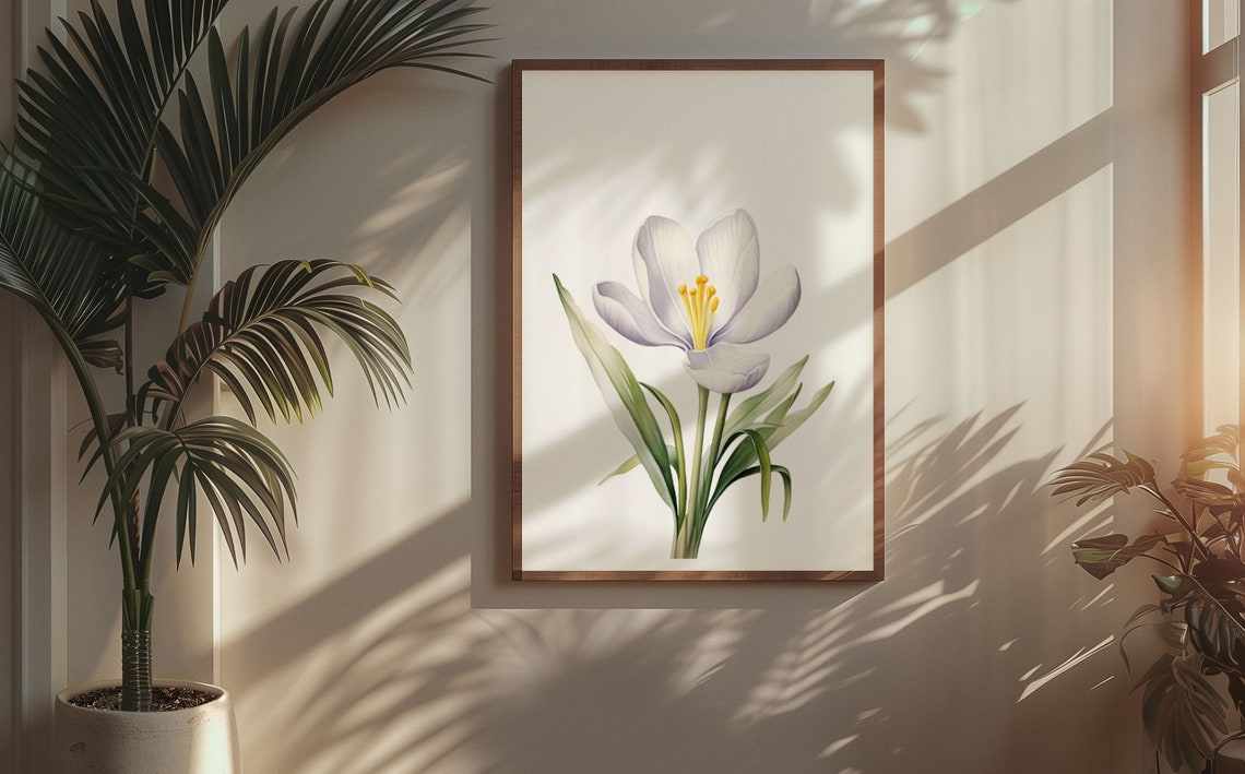 White Crocus Spring Blossoms Fresh Bright Watercolor Art Poster - Image 5
