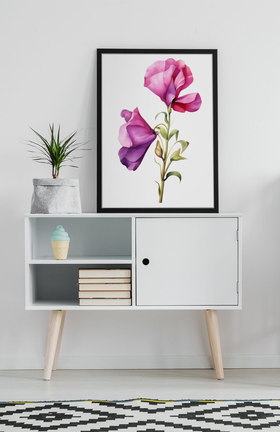 Purple Sweet Pea Twin Blossoms Watercolour Botanical Flower Poster - Image 7
