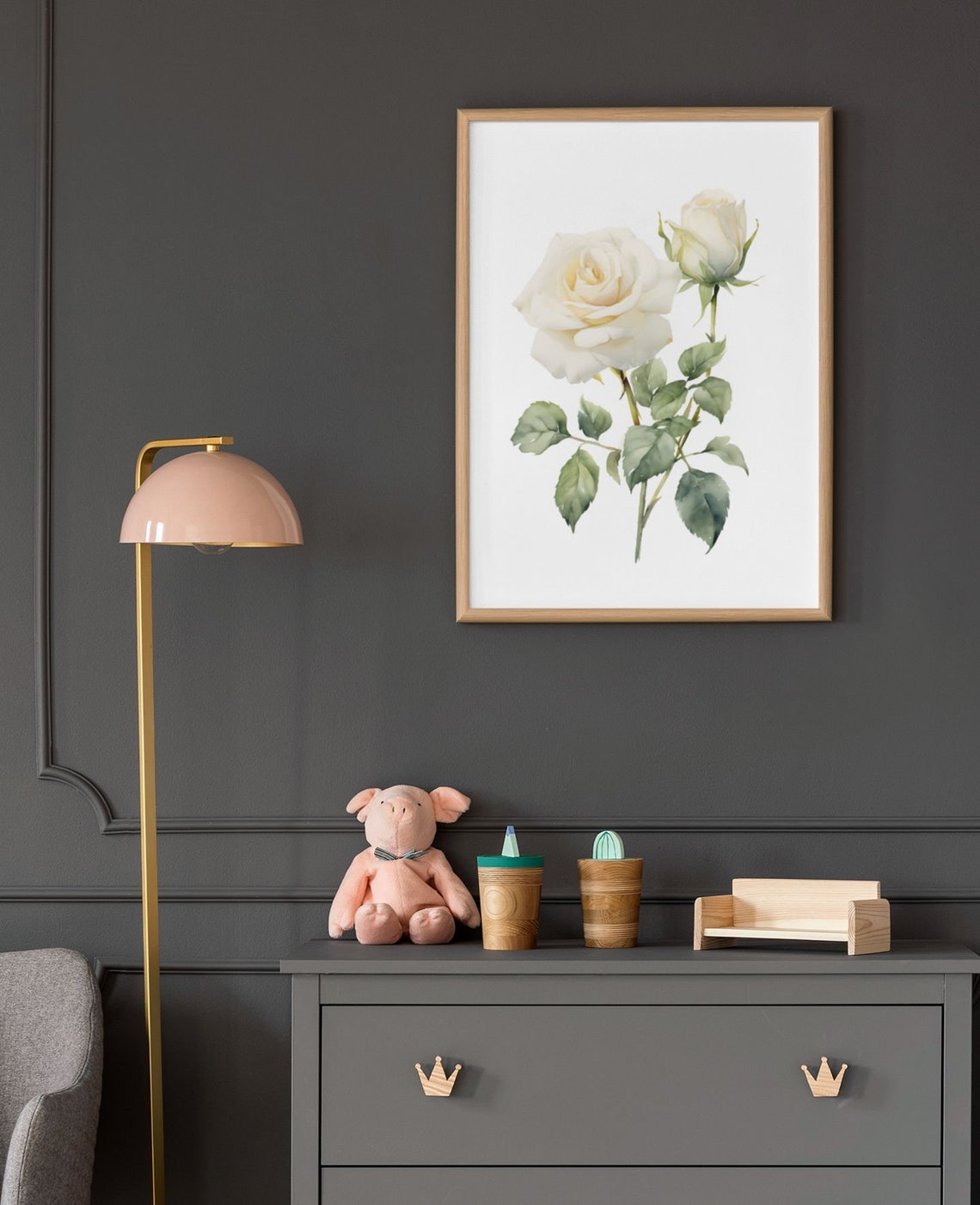White Rose Bloom And Bud Graceful Watercolor Botanical Art Poster - Image 9