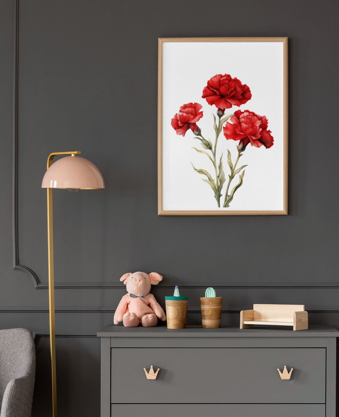 Red Carnations Trio Classic Watercolor Floral Botanical Poster - Image 9