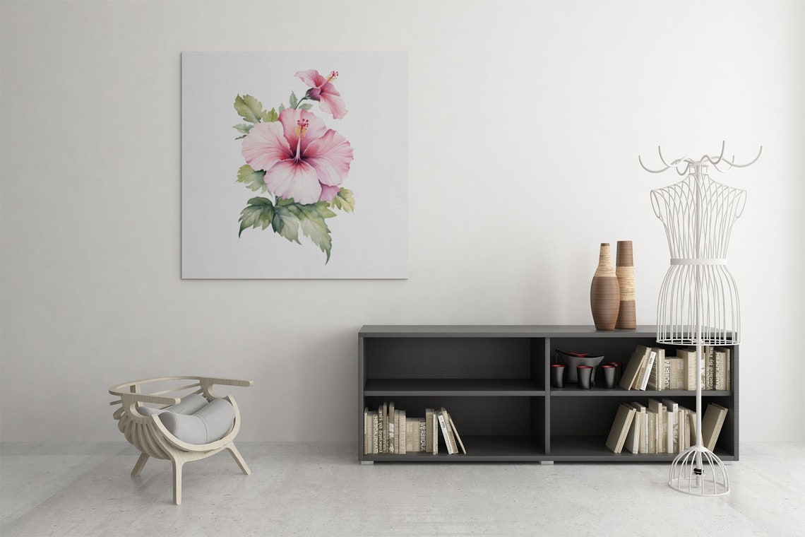 Pink Hibiscus Bloom With Bud Soft Tender Blush Watercolor Art Poster - Image 7