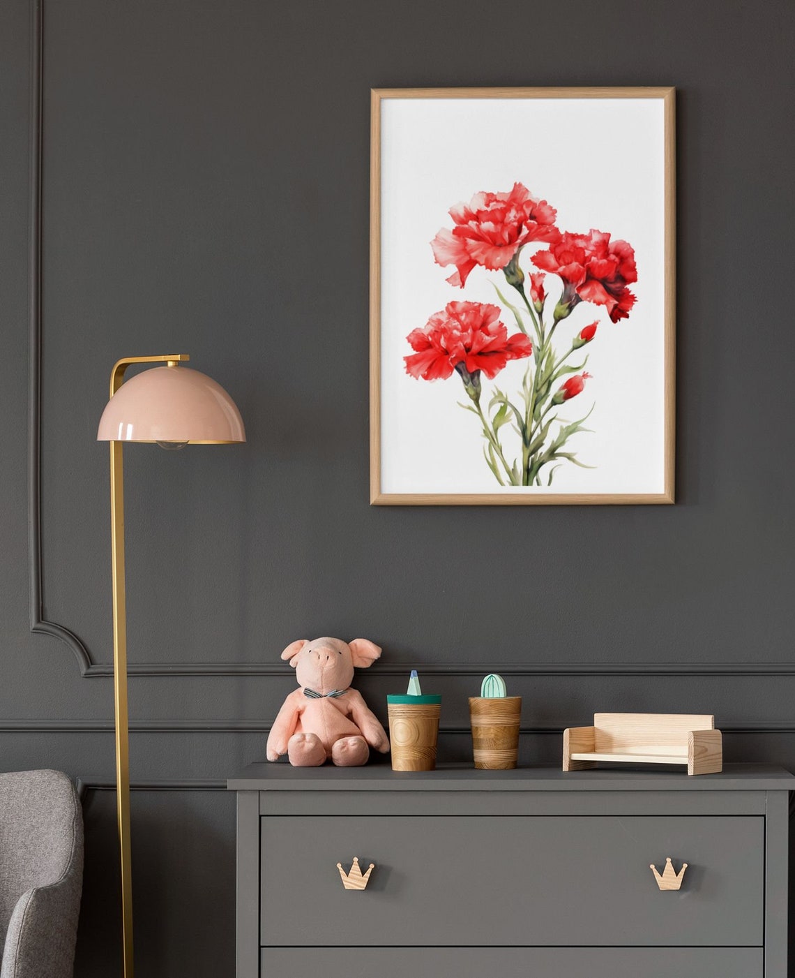 Red Carnation Cluster With Buds Lively Watercolor Art Poster - Image 7