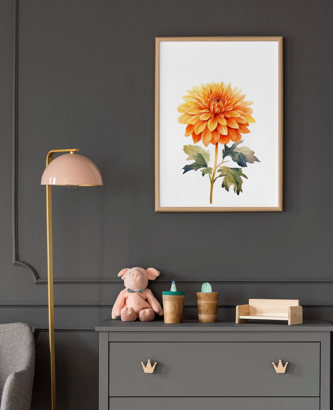 Amber Orange Dahlia Bloom Rich Watercolour Botanical Art Poster - Image 9