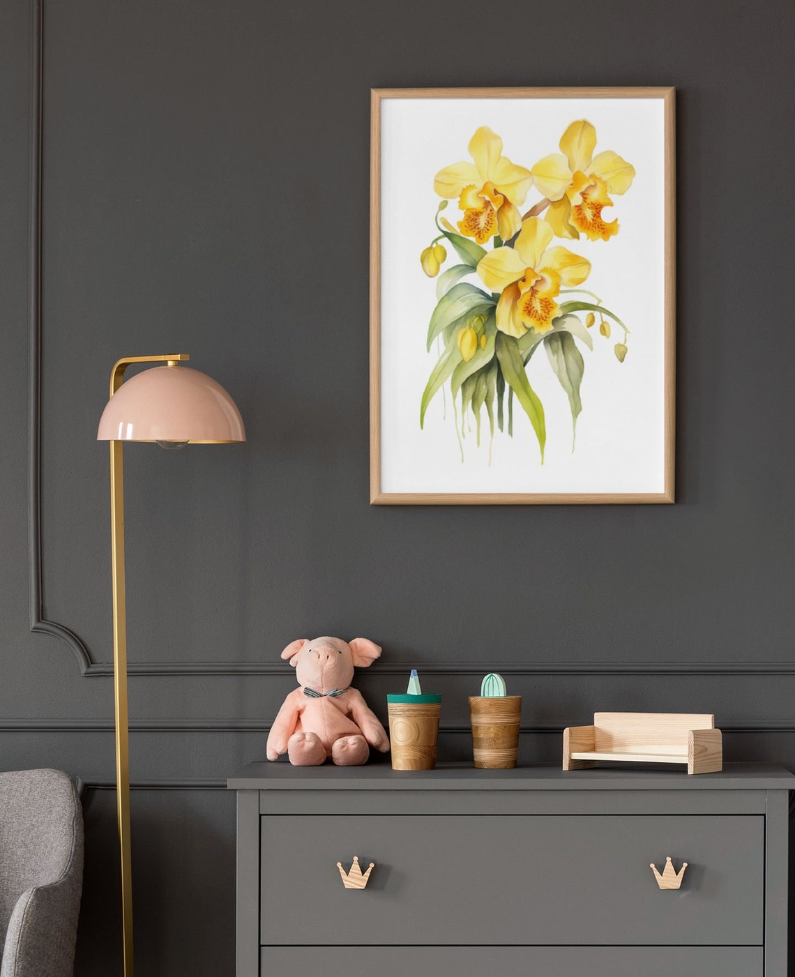 Yellow Orchid Triple Bloom Watercolour Botanical Flower Poster - Image 7