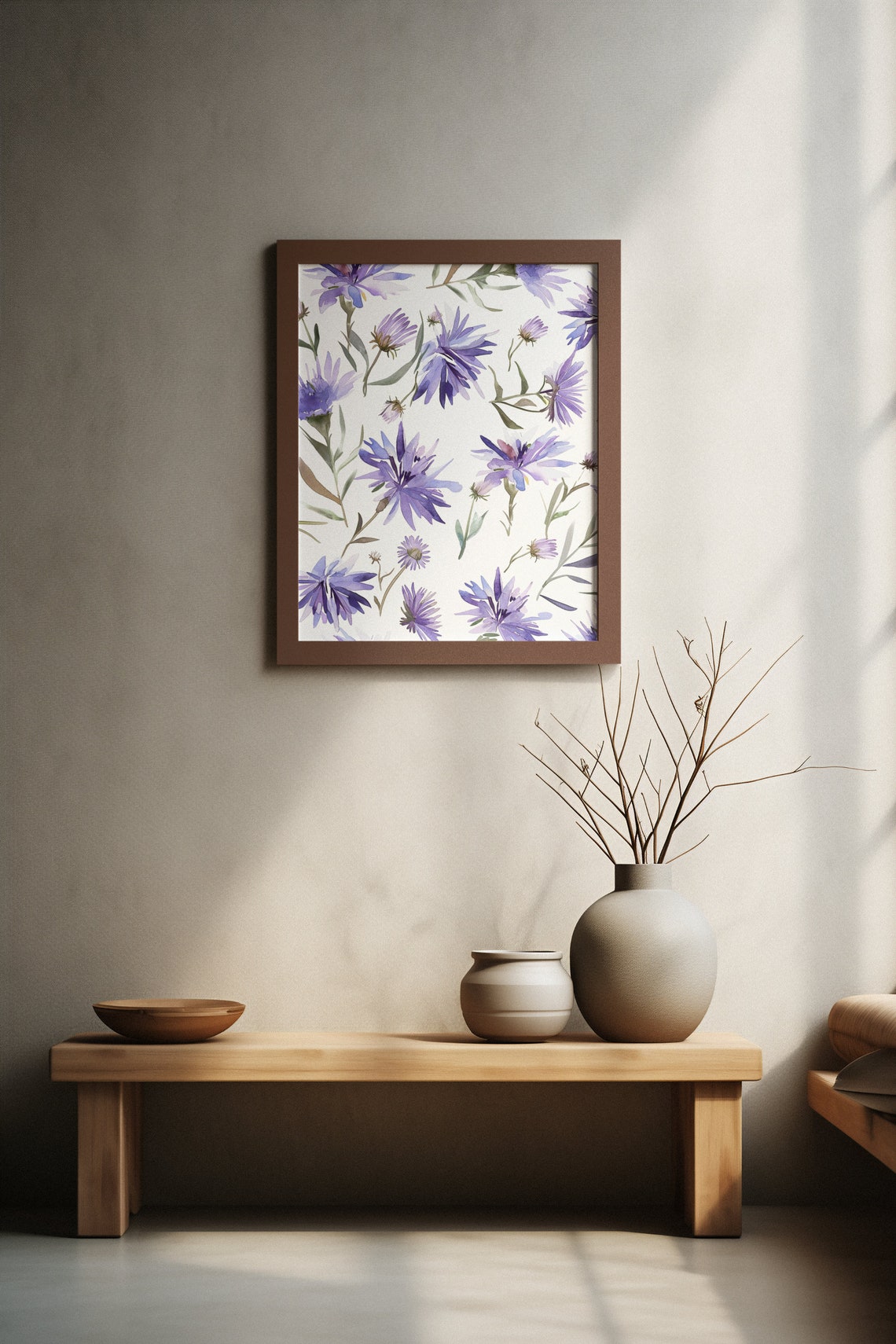 Purple Aster Flower Pattern Watercolour Botanical Flower Poster - Image 4
