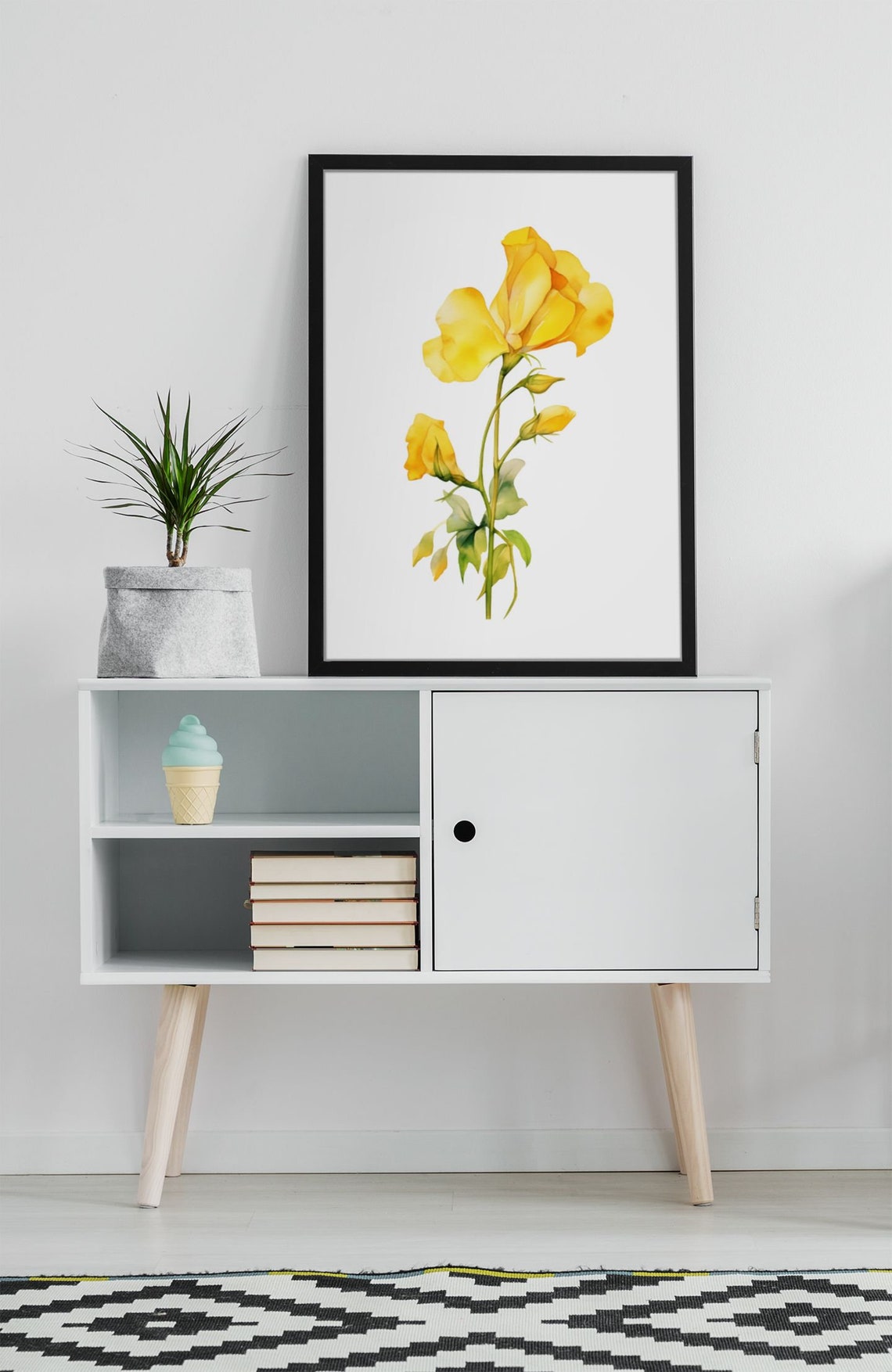 Yellow Sweet Pea Bloom and Two Buds Watercolour Flower Poster - Image 6