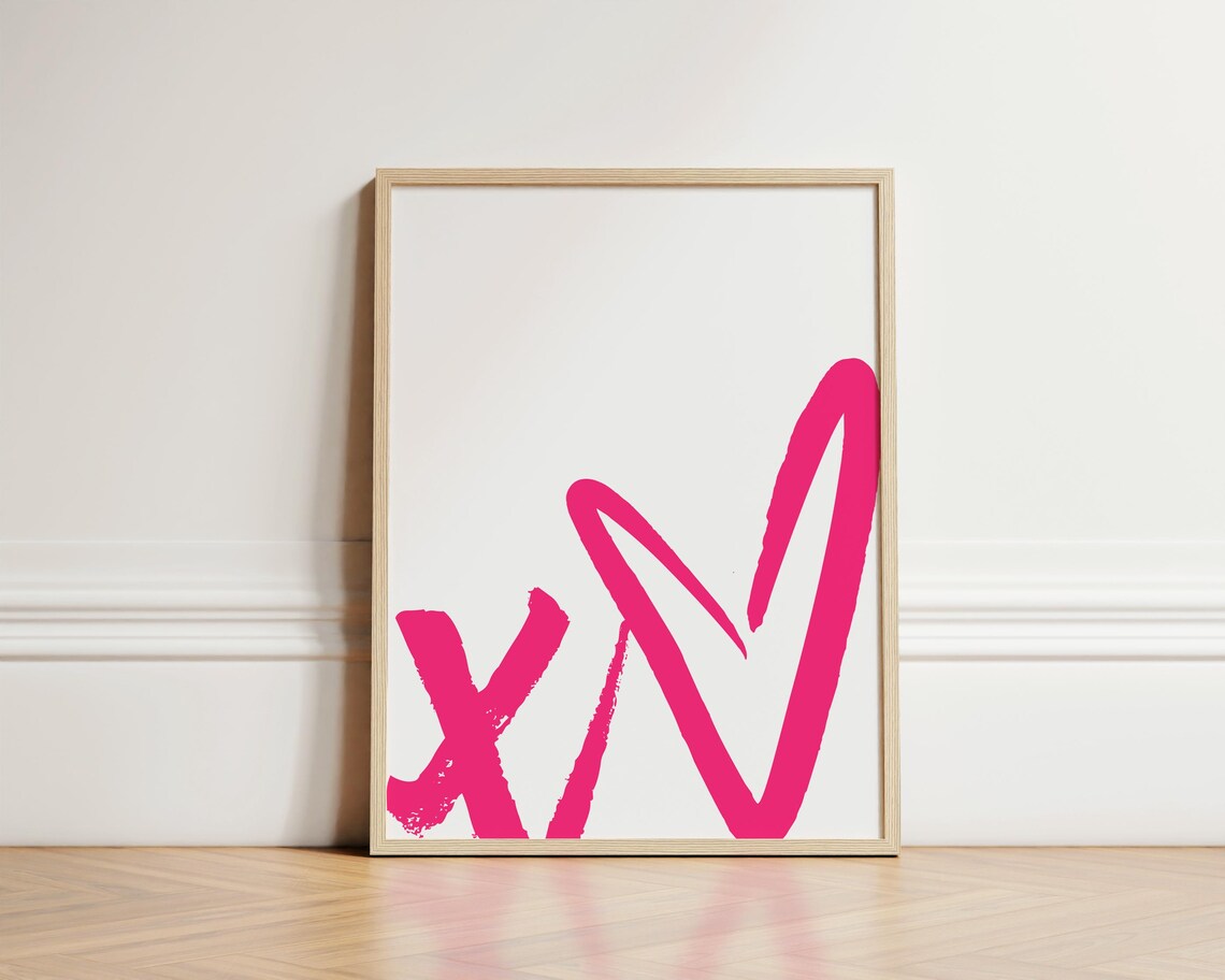 Pink XO Brushstroke Preppy Valentines Minimalist Love Art Poster - Image 3