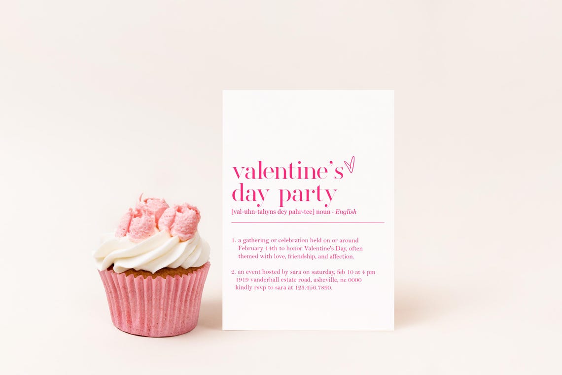 Valentines Day Party Dictionary Definition Invitation Pink Print - Image 4