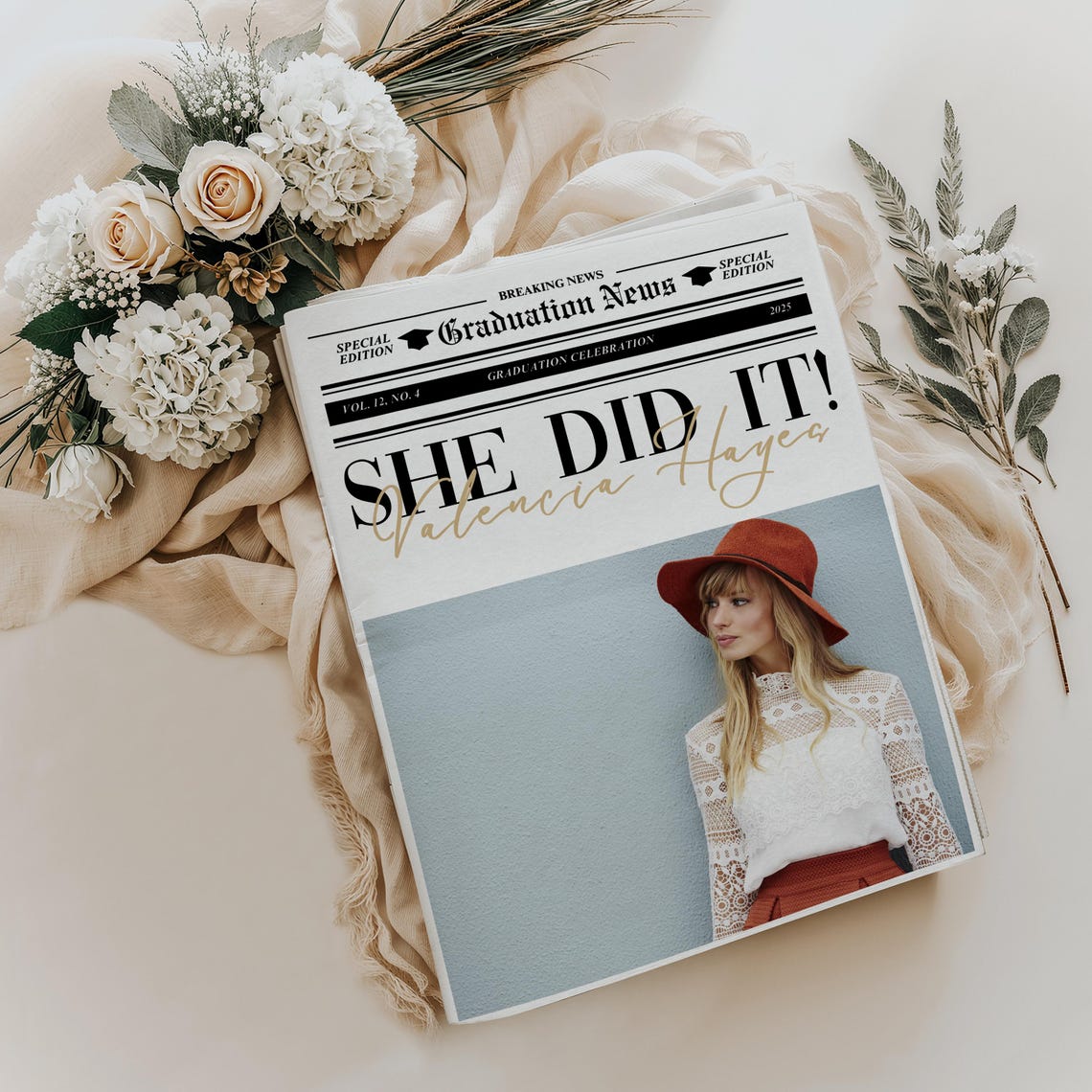 She Did It Graduation Newspaper Template Double Sided Editable Gift - Image 2