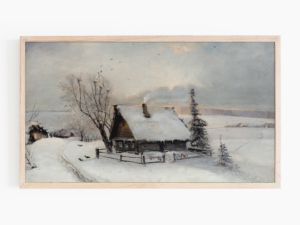 Father Child Choosing Christmas Tree Snowy Woods Vintage Print - Image 3