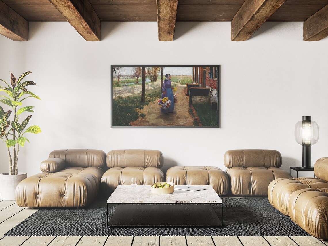 Girl With Flowers Scenery In Spring Art Print - Image 3