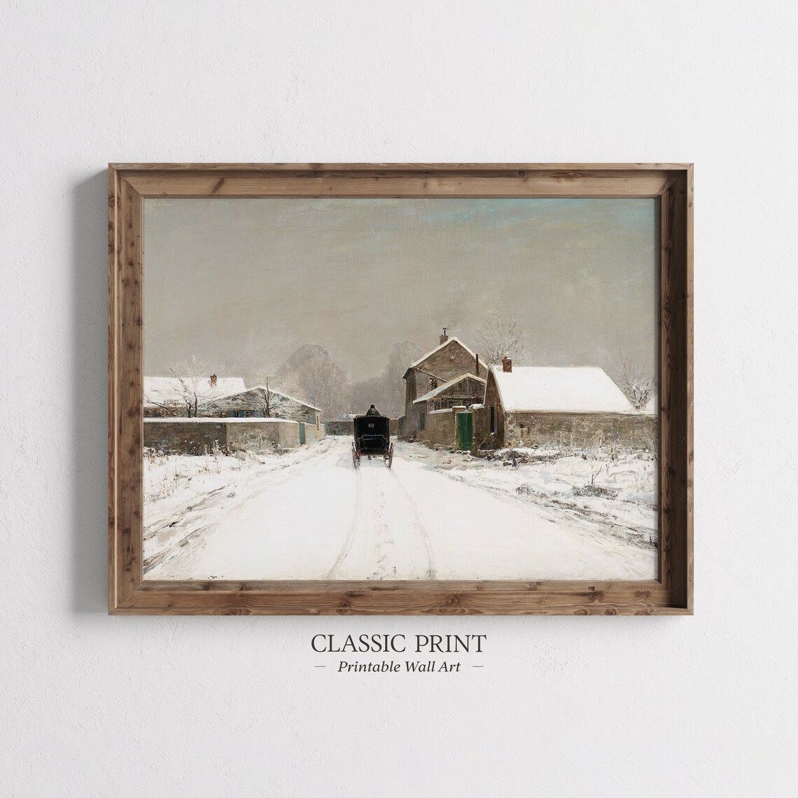 Cozy Winter Scene Art Print, Winter Village