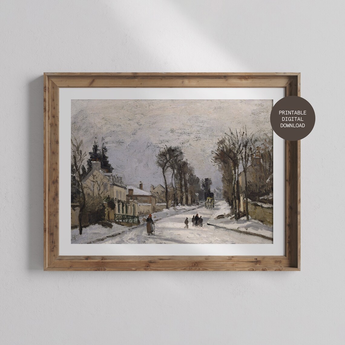 Impressionist Snowy Village Street Figures Winter Scene Print - Image 3