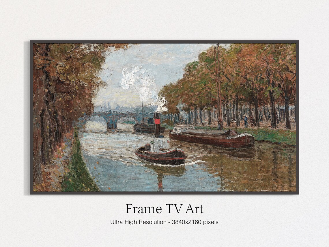 A Canal in Autumn Art Print, Classic Fall Painting