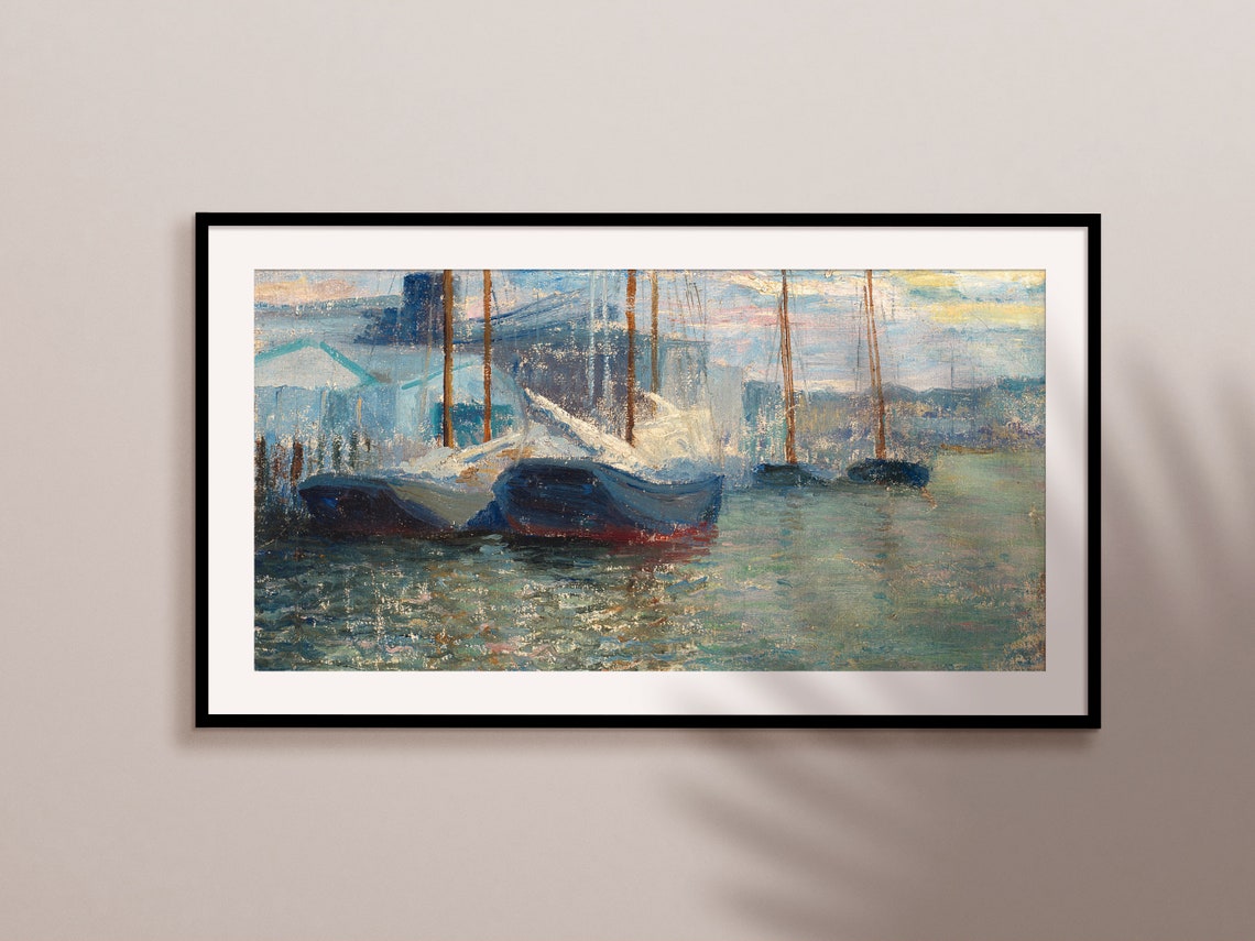 Spring Harbor Scene, Classic Painting - Image 2